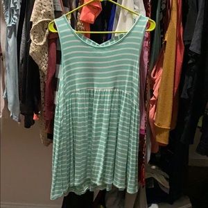 Turquoise striped tank top with cris cross back